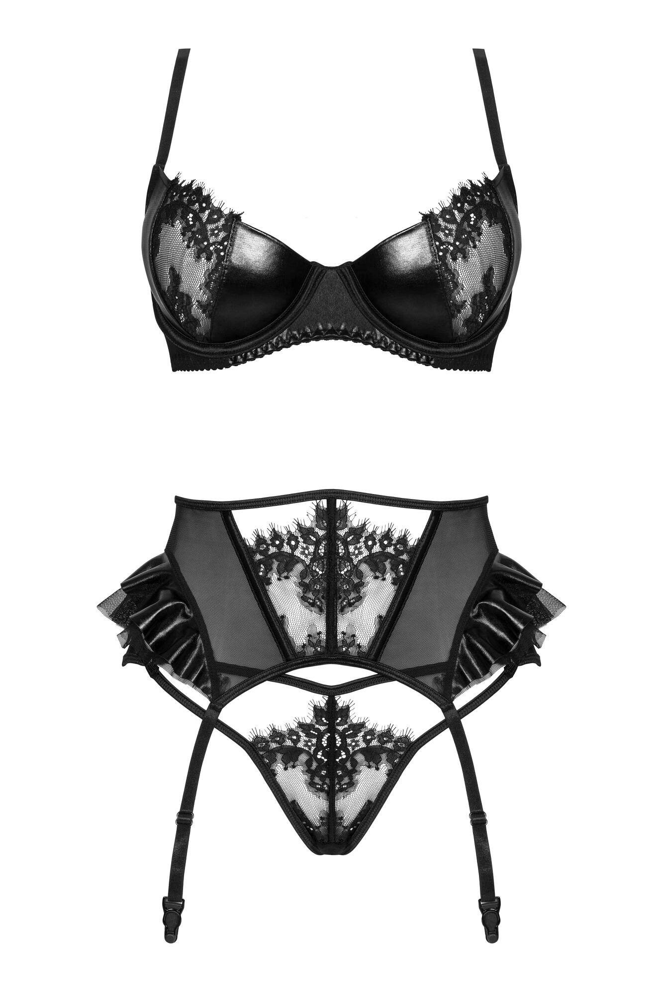 Beauty Night Fashion Set: Bügel-BH Strapse-Set Rafaella schwarz mit Wetlook Bügel-BH (Set)
