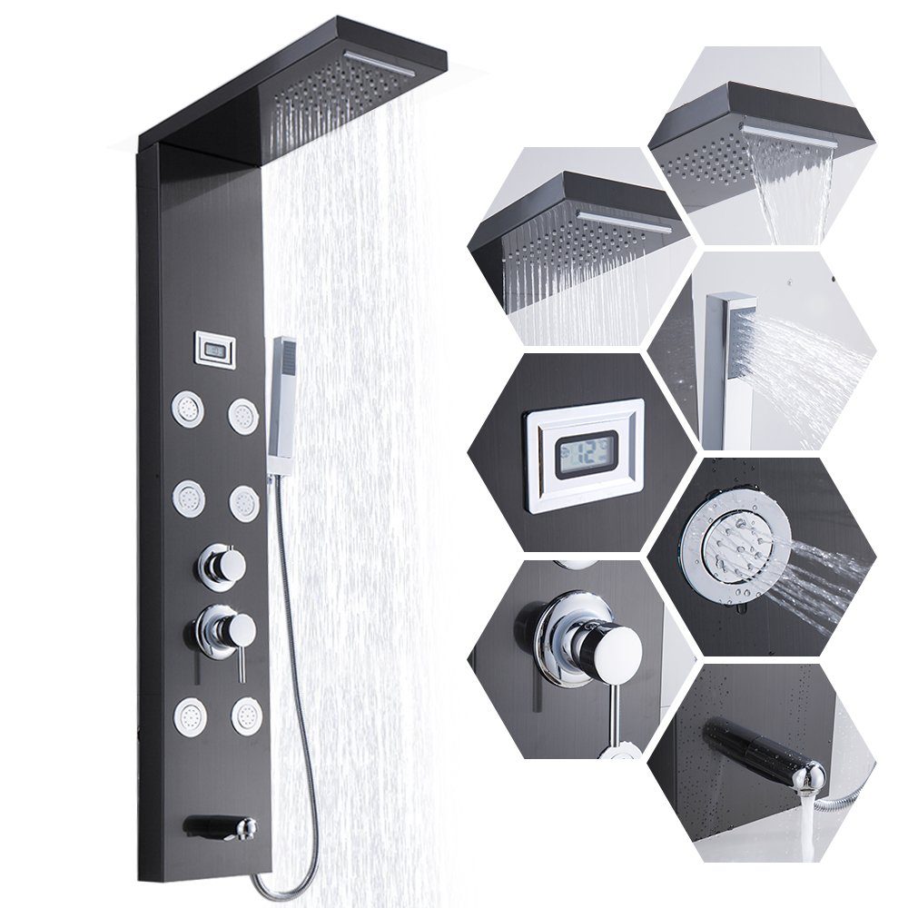 Regendusch System XERSEK Duschset Duschpaneel, Duschsystem armatur, Duschsäule Strahlart(en), Duschsäulen, mit 4in1 5 Edelstahl LCD-Temperaturanzeige,