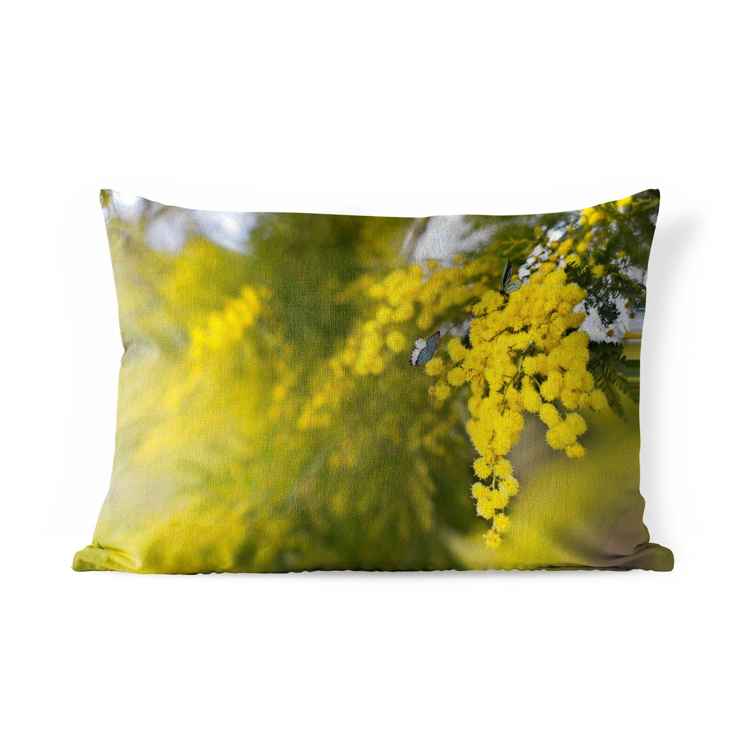 MuchoWow Dekokissen Gelbe Mimosenpflanze mit grünen Blättern, Outdoor-Dekorationskissen, Polyester, Dekokissenbezug, Kissenhülle