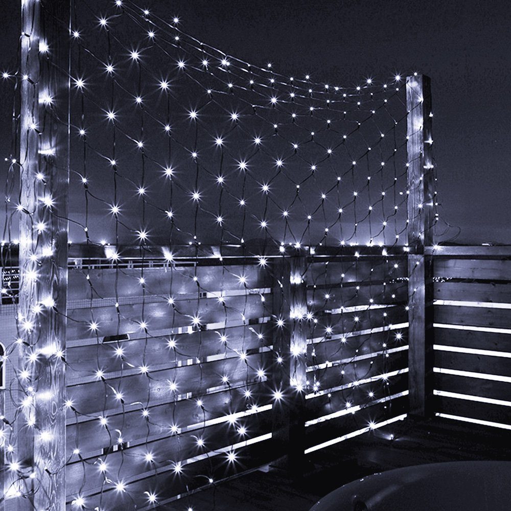 Rosnek LED-Lichternetz Solar Wasserdichte Inner Mesh Außen deko, 1.5*1.5M/3*2M, Lichternetz Lichterkette Weiß Garten 8 Modi für Solar Weihnachten mit Party