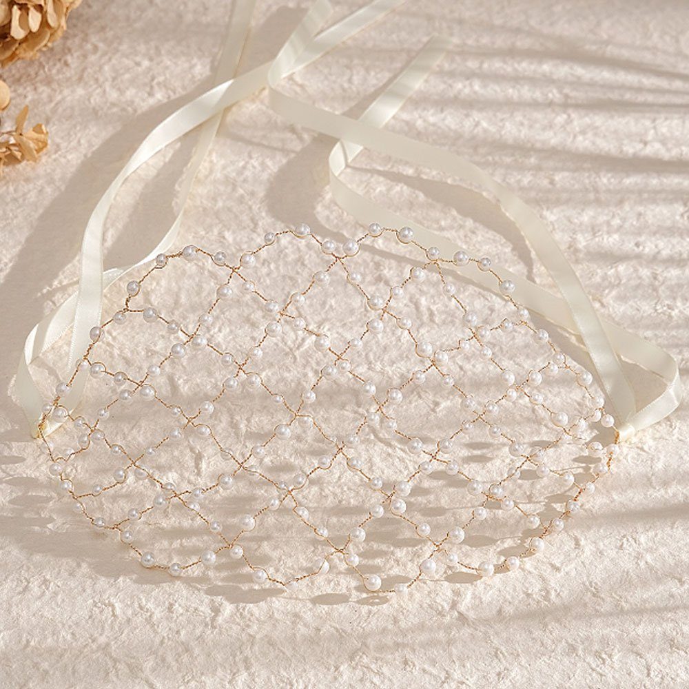 AUzzO~ Diadem Kopfbedeckungen Brautkrone für Haarschmuck Hochzeit Bräute Stück), Perlen-Haarbänder (1