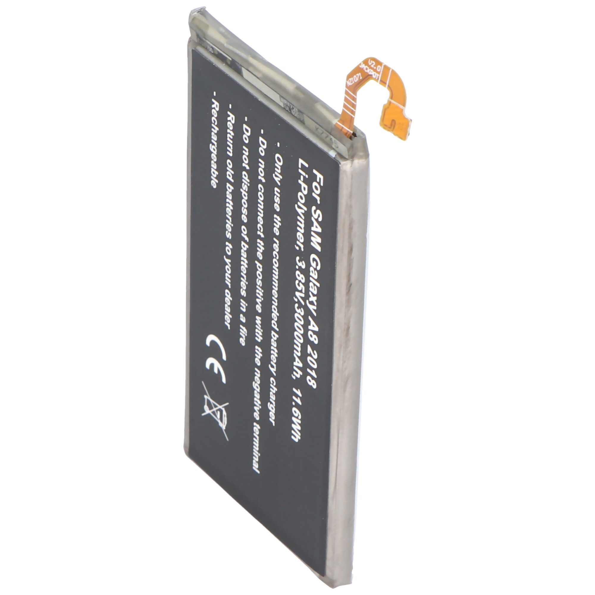 Akku passend für Samsung Galaxy A8 2018, Li-Polymer, 3,8V, 3050mAh, 1 Akku