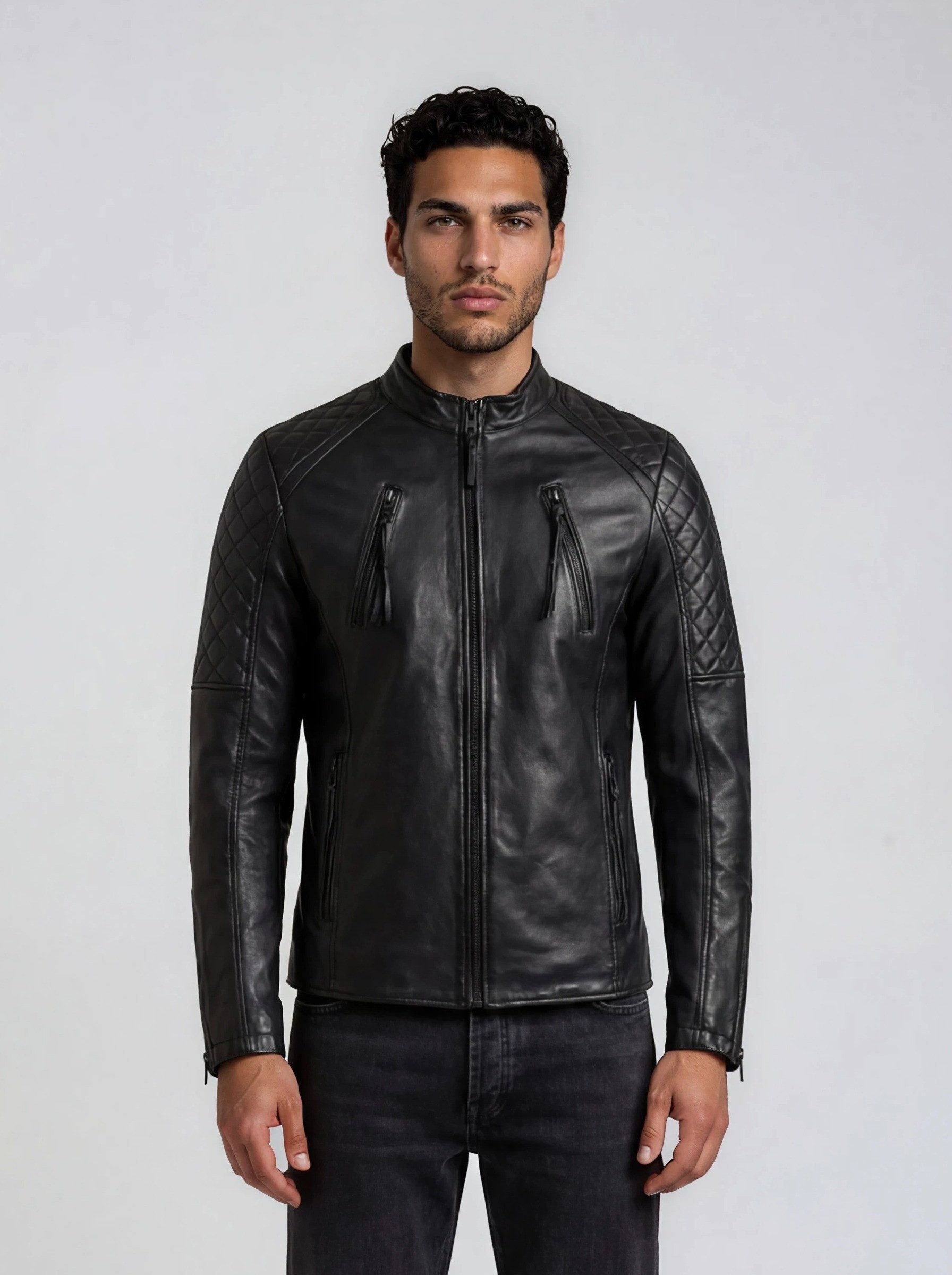 trueprodigy Lederjacke Franky Abgesteppte Details an der Schulter und Logo Applikation