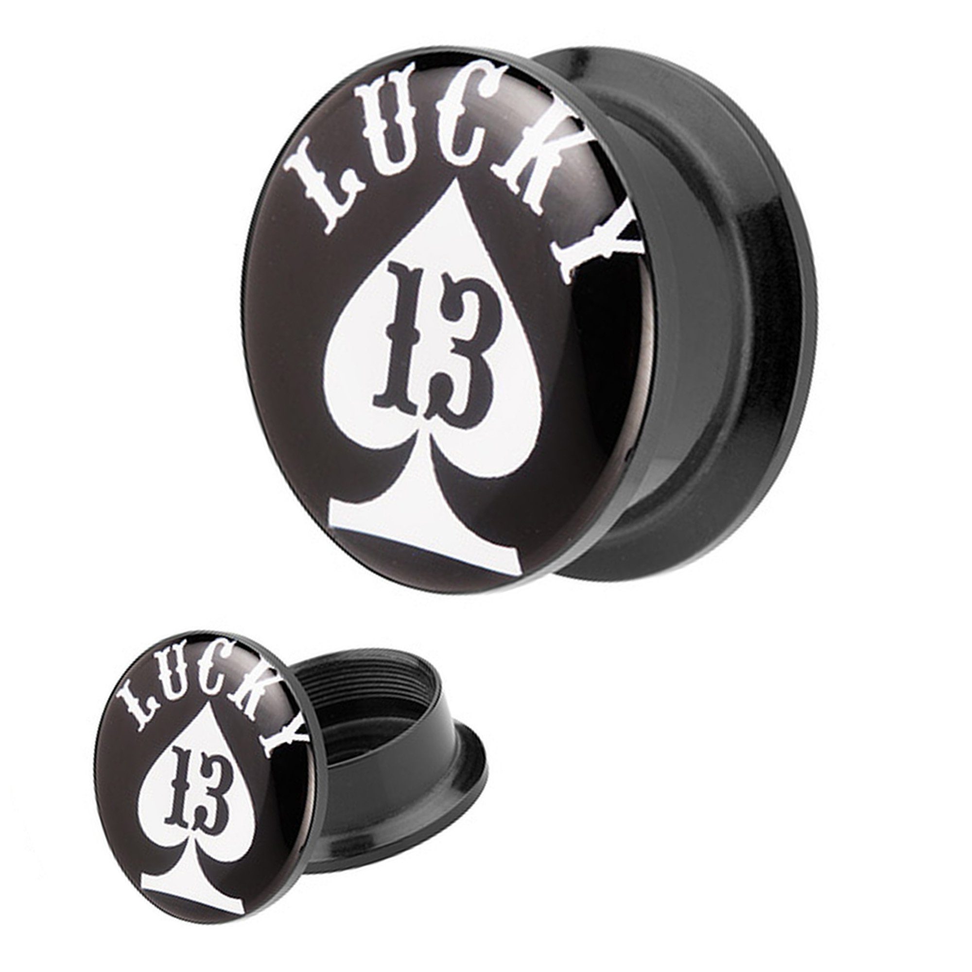 Schraubverschluß Flesh Taffstyle Kunststoff Ass Plug Lucky 13 Ohr Picture Tunnel Piercing Glücksbringer, Ohrpiercing Schraub Plug Pik