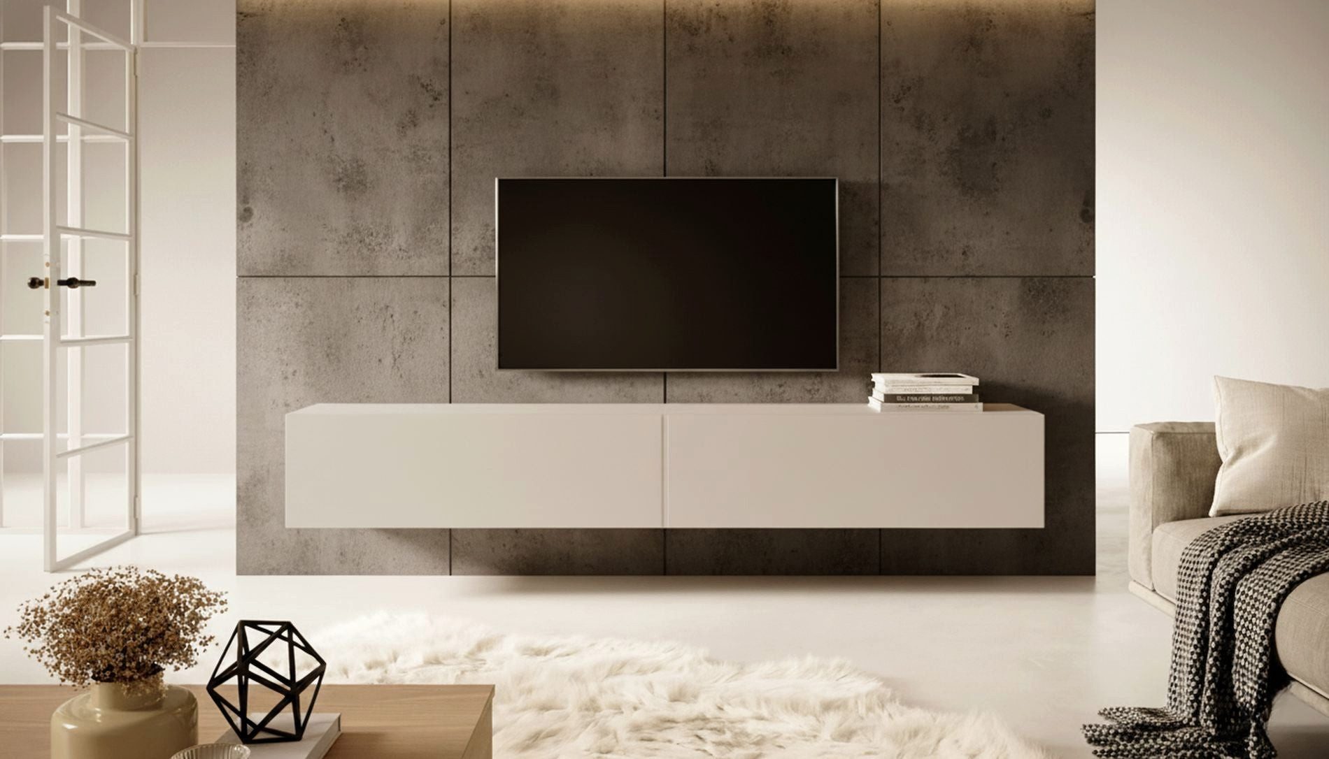 Selsey TV-Schrank BALEO hängendes Designmöbel mit 2 grifflosen Klappen und 2 Fächern 200 cm