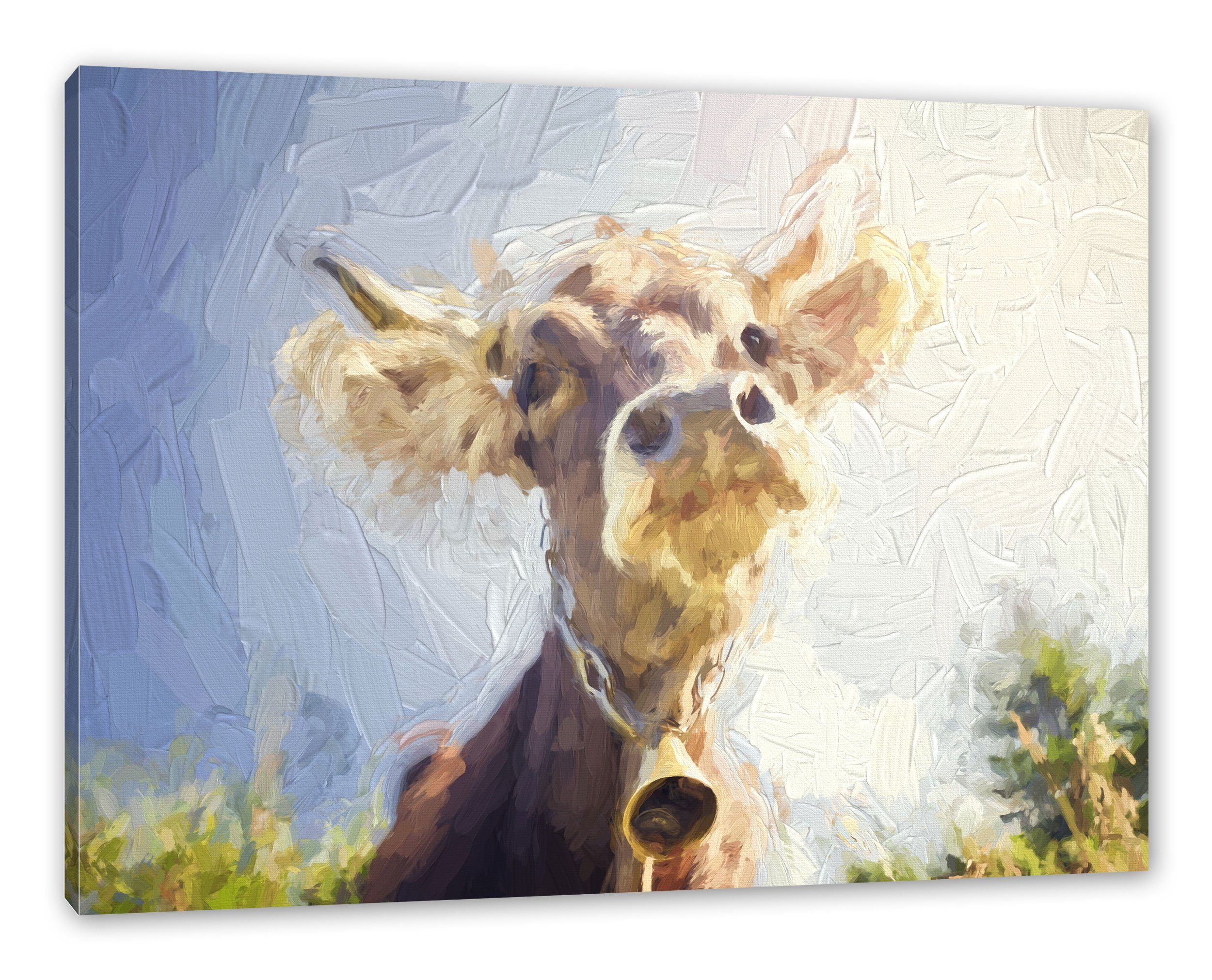 Pixxprint Leinwandbild Portrait einer Kuh, Portrait einer Kuh (1 St), Leinwandbild fertig bespannt, inkl. Zackenaufhänger