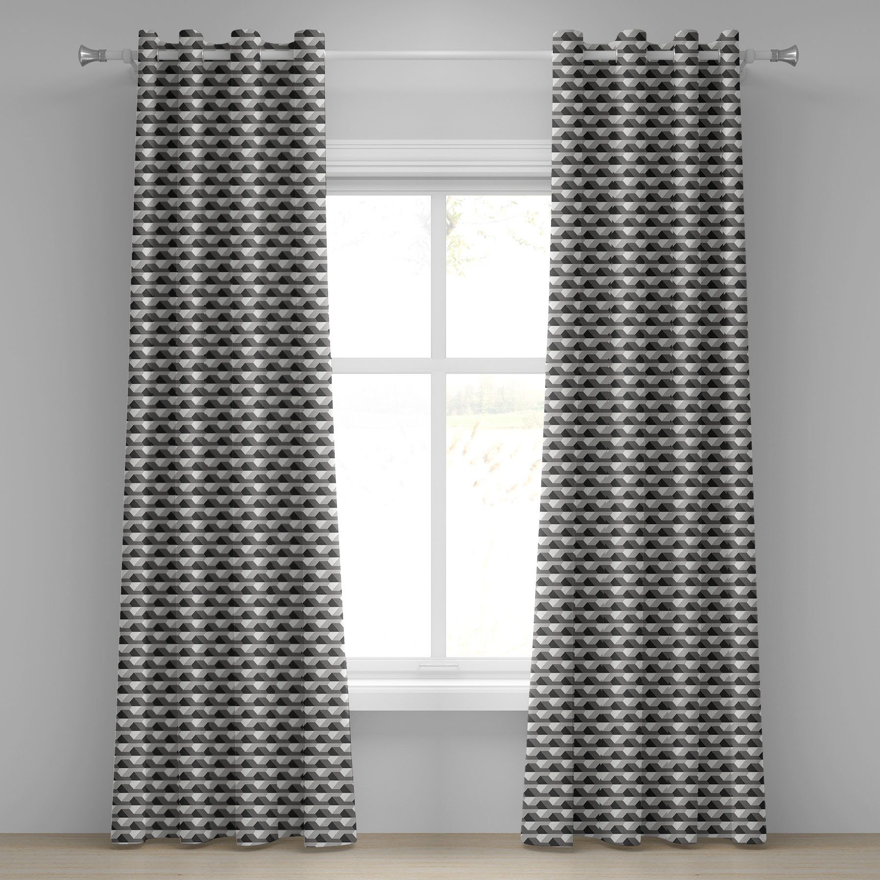 Gardine Dekorative 2-Panel-Fenstervorhänge für Schlafzimmer Wohnzimmer, Abakuhaus, Geometrisch Minimalist Link-Form