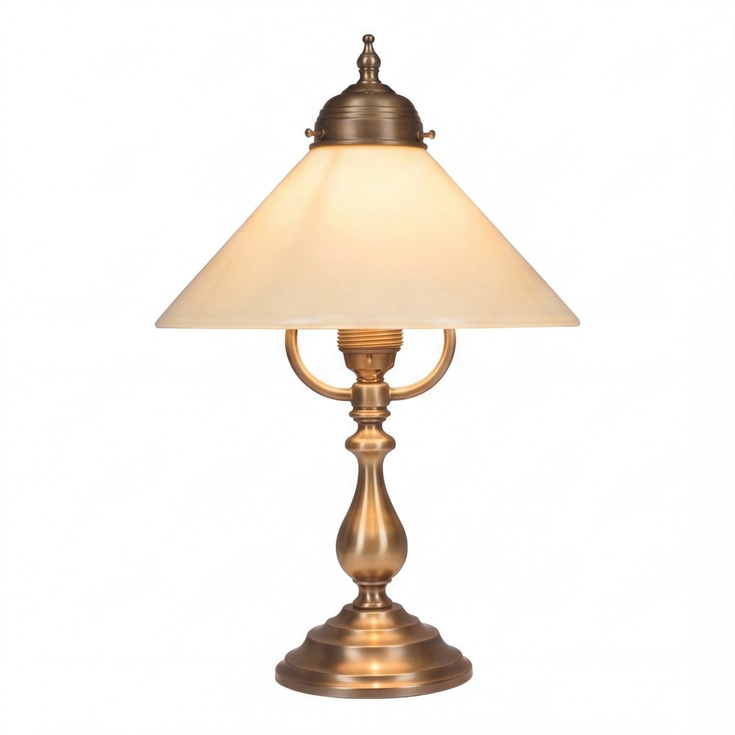 Licht-Erlebnisse Tischleuchte V2, ohne Leuchtmittel, Nachttischleuchte E27 39 cm Creme Messing Glas Jugendstil Beleuchtung