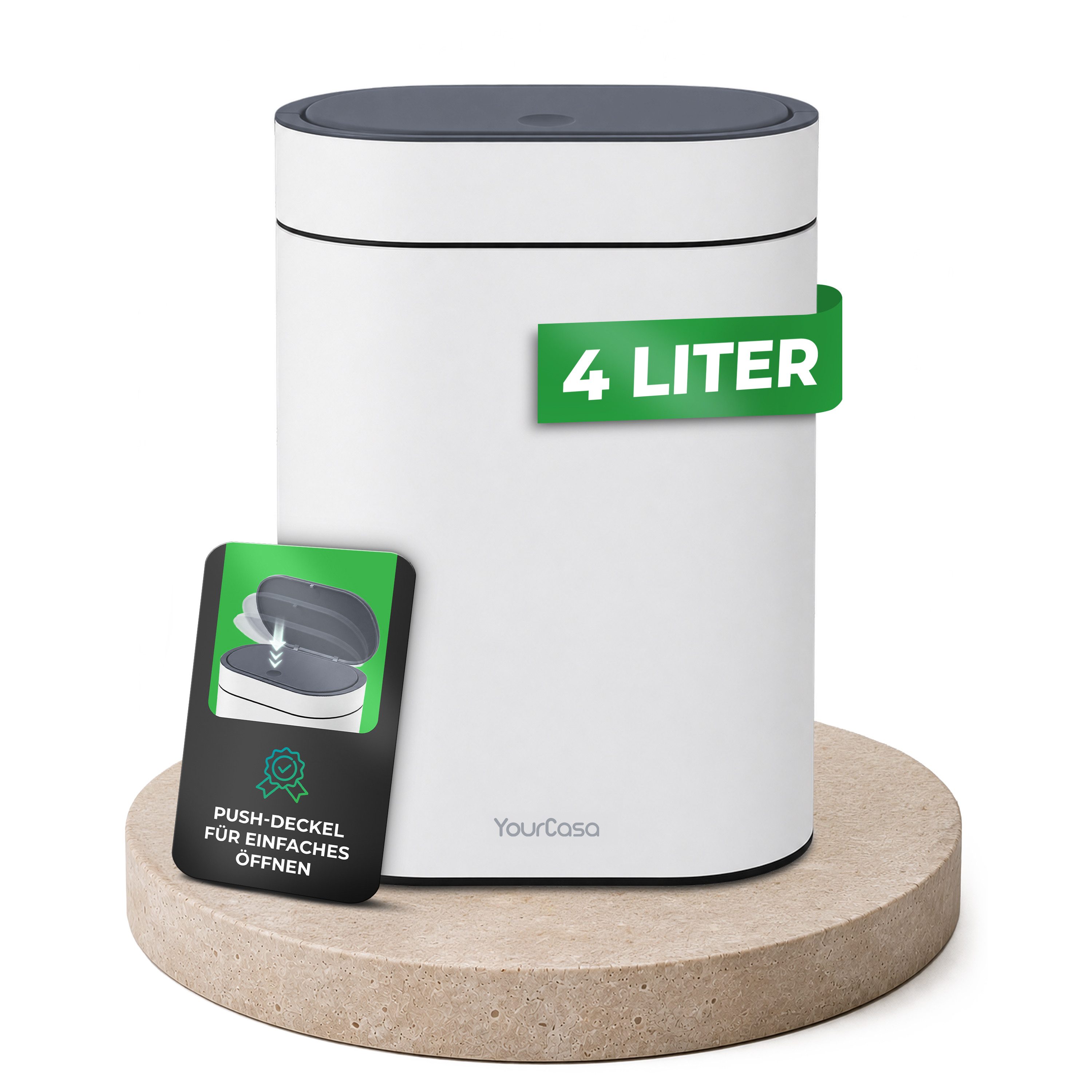 YourCasa Mülleimer Badezimmer Mülleimer 4L mit Deckel, Kosmetikeimer Bad, Push-Deckel, herausnehmbare Inneneimer, pulverbeschichtete Stahlgehäuse