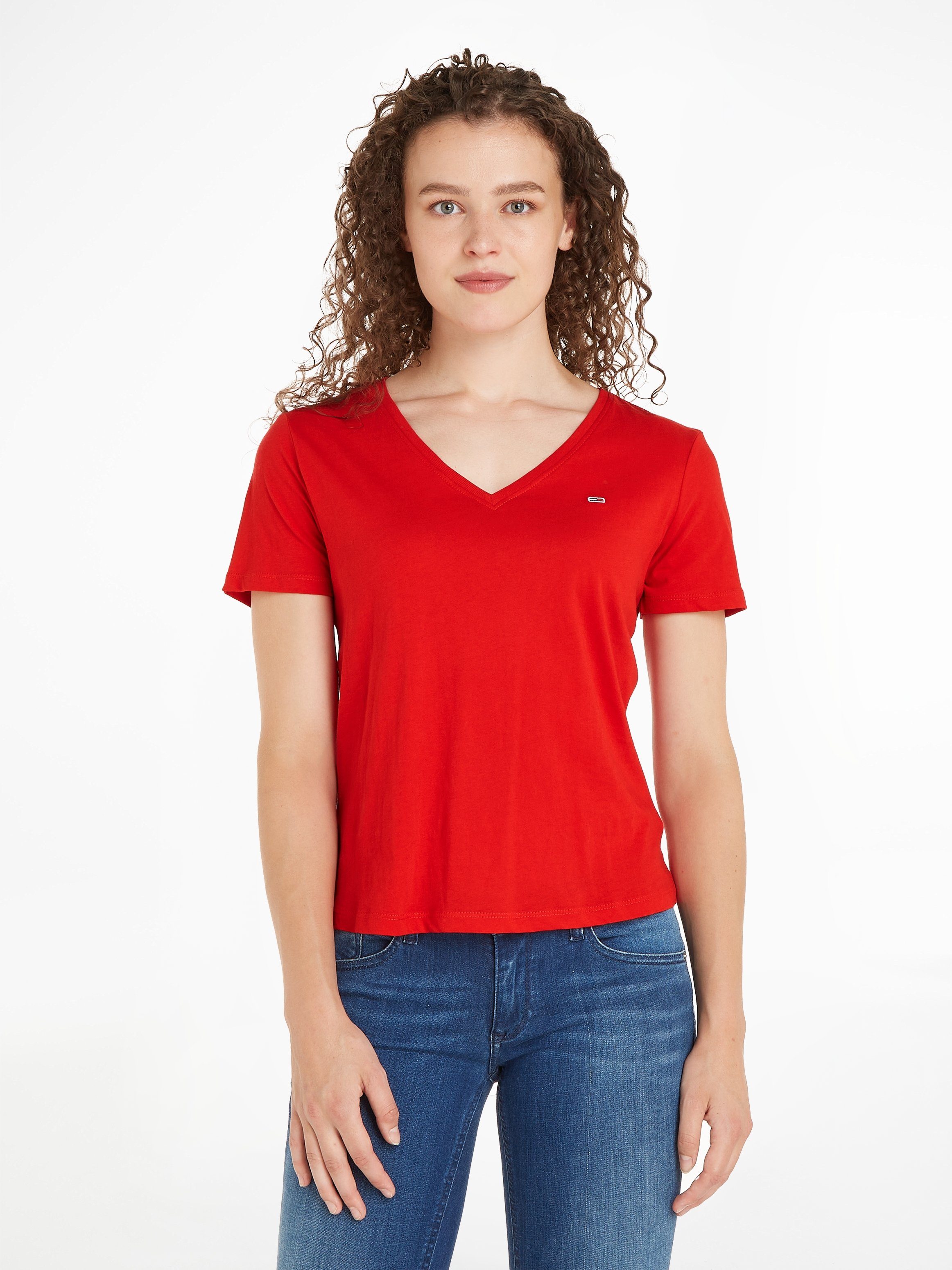 Tommy Jeans V-Shirt mit Tommy Jeans Logo-Flag auf der Brust