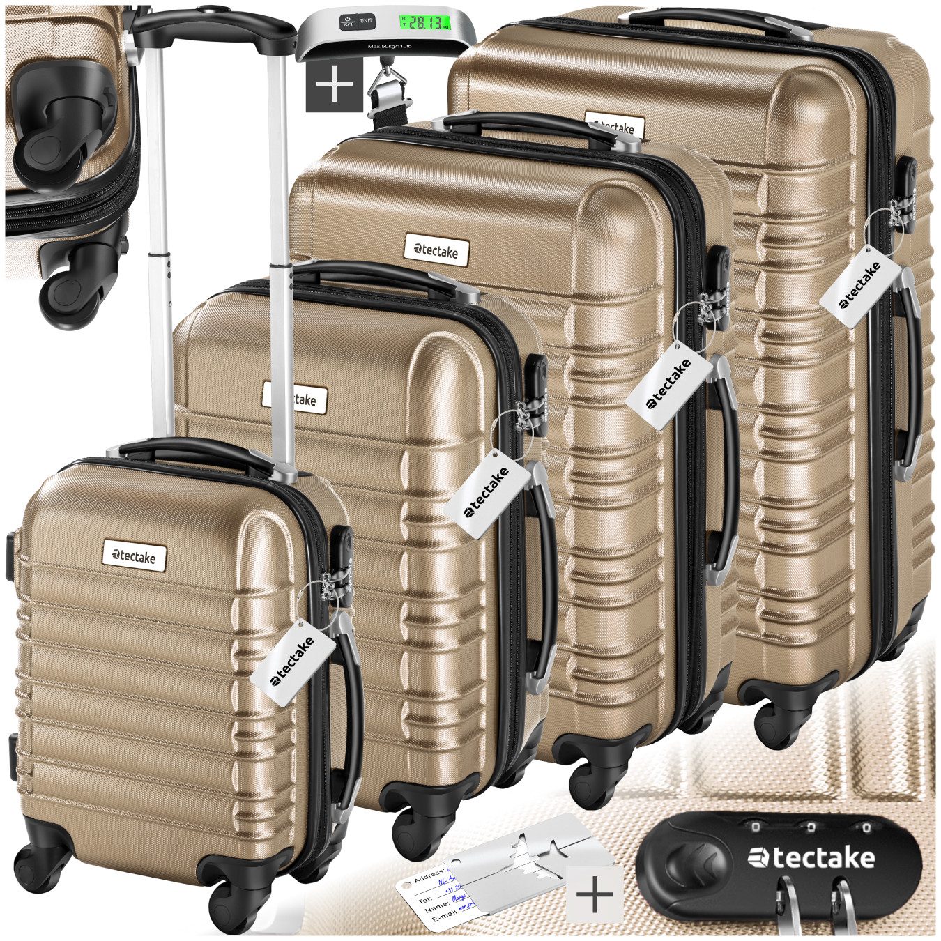 tectake Trolley Hartschalenkoffer-Set, 4 Rollen, 4-teilig aus robustem ABS- günstig online kaufen