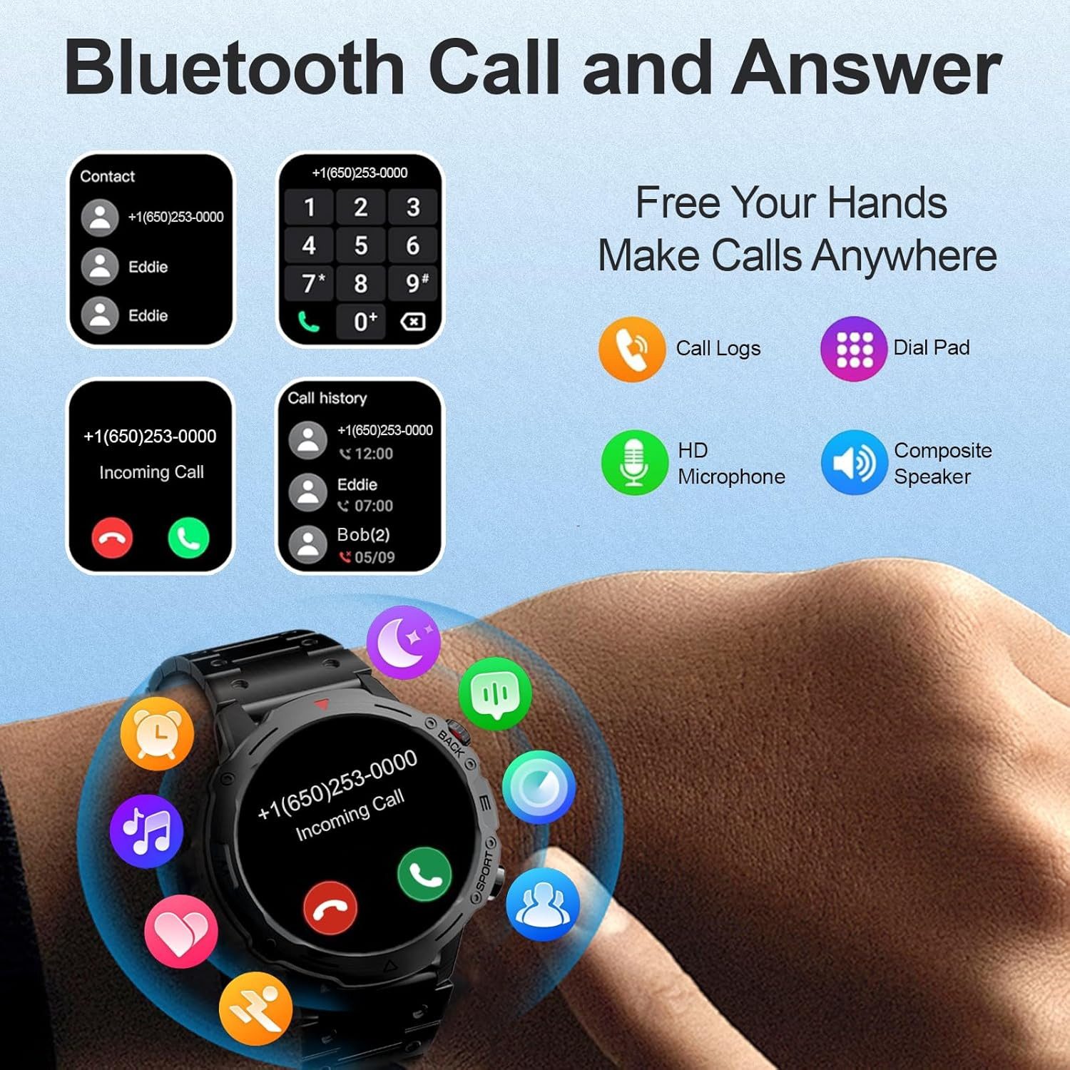 Zevelora Herren's 100 Sportmodi, 24/7 Herzfrequenz fitness tracker Smartwatch (Android/iOS), mit Telefonfunktion, Nachrichtenfunktion Fitnessuhr für Android & iOS