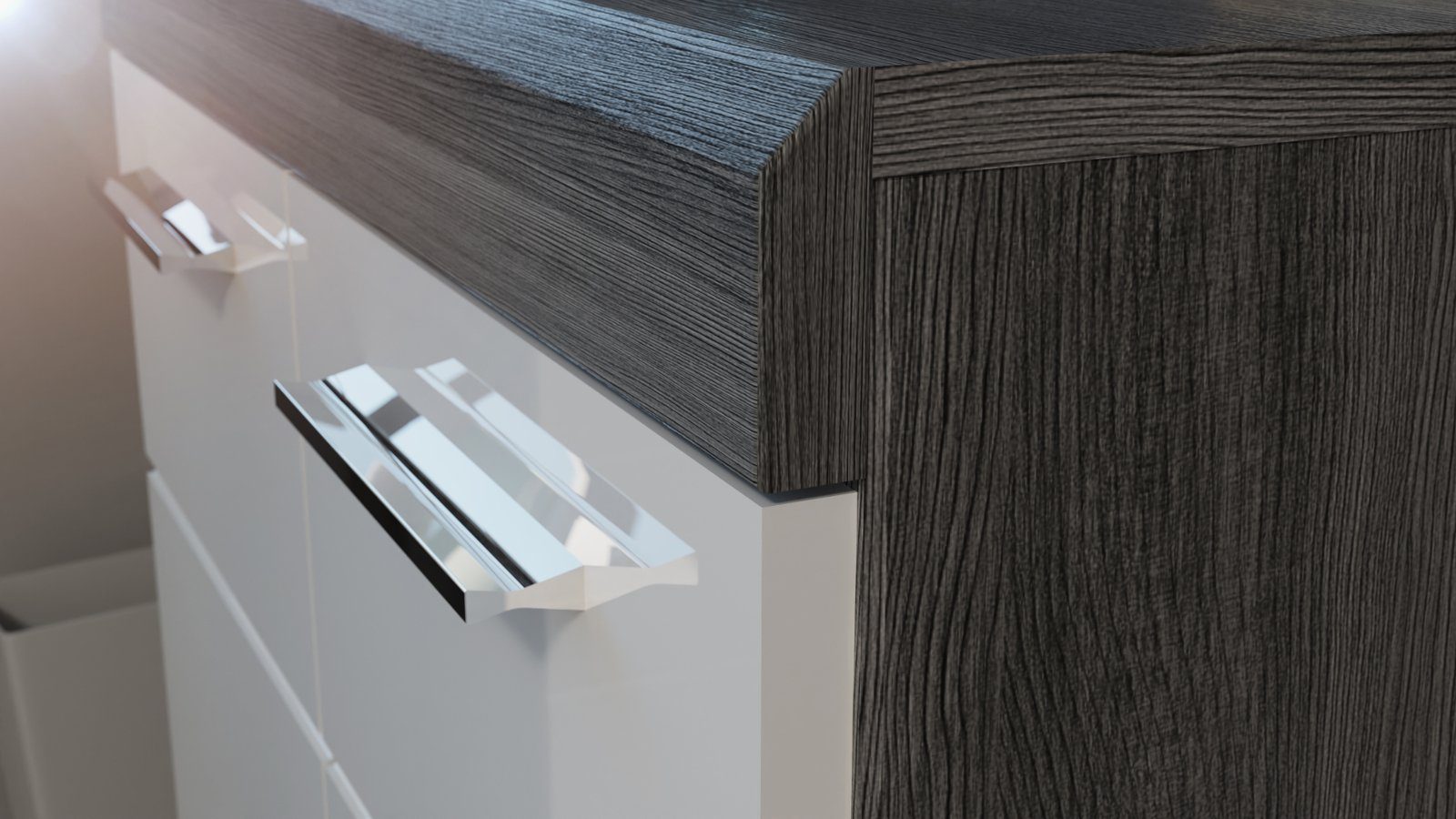 Inn.Furn Anrichte Shawn (Kommode weiß und Rauchsilber grau, 120 x 85 cm), Hochglanz