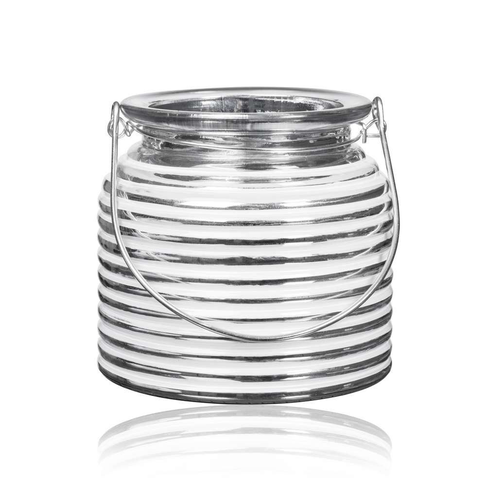 Sandra Rich Windlicht SANDRA RICH, GLASLATERNE WHITE RELIEF Silber WEISS 10,5cm.