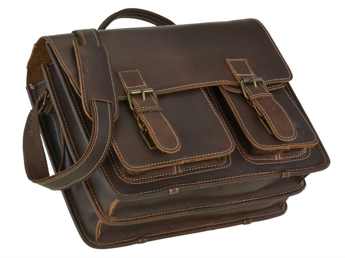 Greenburry Aktentasche Buffalo Lehrertasche Damen Herren Leder 39x33cm 2 Fächer, Businesstasche, Schultasche, für Herren und Damen, rustikal