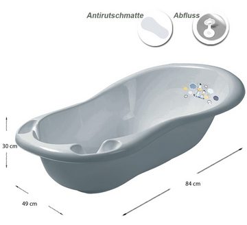 Maltex Babybadewanne 3 Teile SET - ZEBRA Grau + Ständer Grau - Badeset Baby Wanne 84 cm, (Made in Europa Premium.set 3 Tlg +Ständer), ** Wanne+ Sitz Töpfchen+ Ständer **