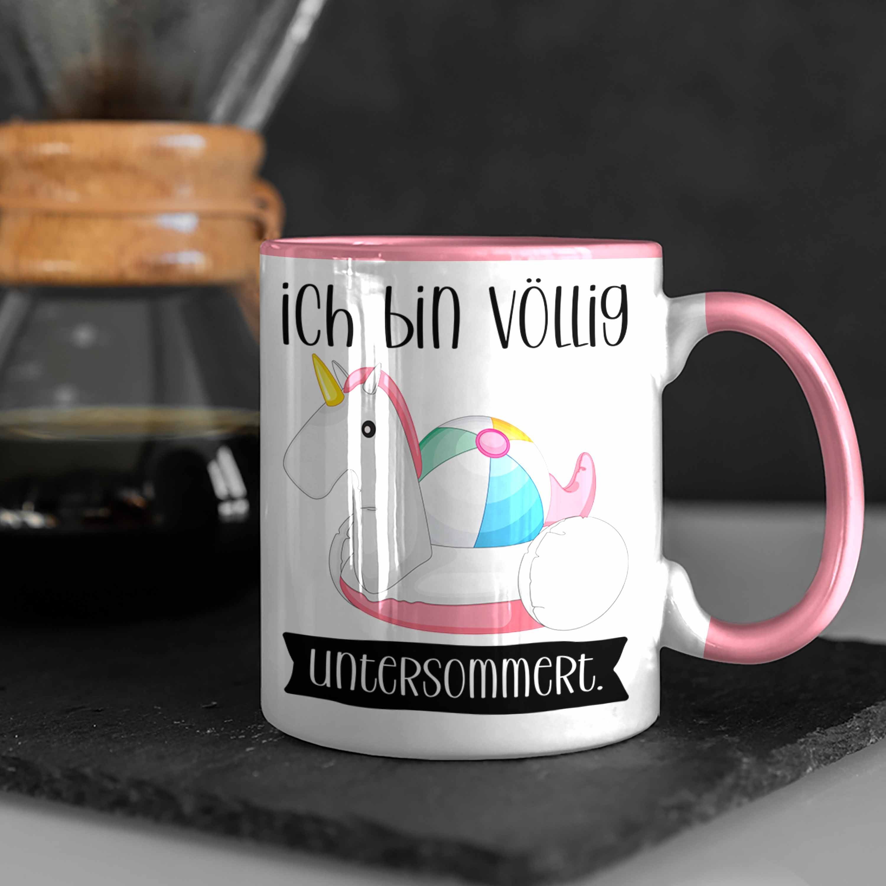 Völlig Bin Rosa Tasse mit für Untersommert Lustige Spruch Tasse Ich Trendation Frauen Gesche