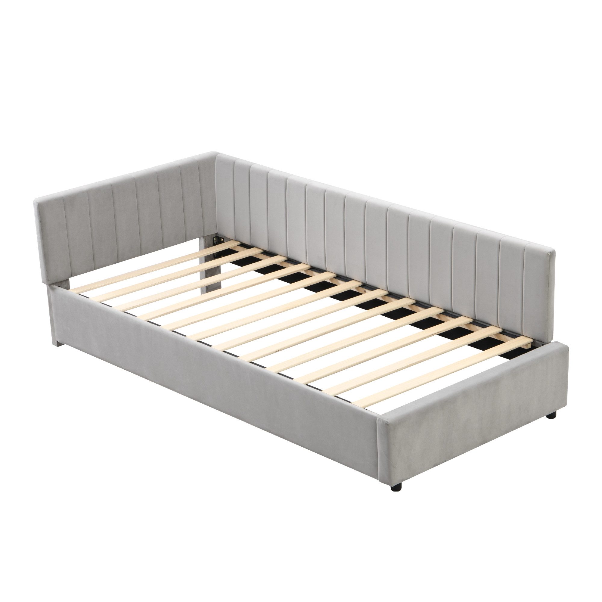 OKWISH Schlafsofa Tagesbett Kinderbett Polsterbett, Daybett mit Lattenrost, hautfreundlichem Samtstoff, für Wohnzimmer & Schlafzimmer, ideal für Gäste und kleine Räume, ohne Matratze