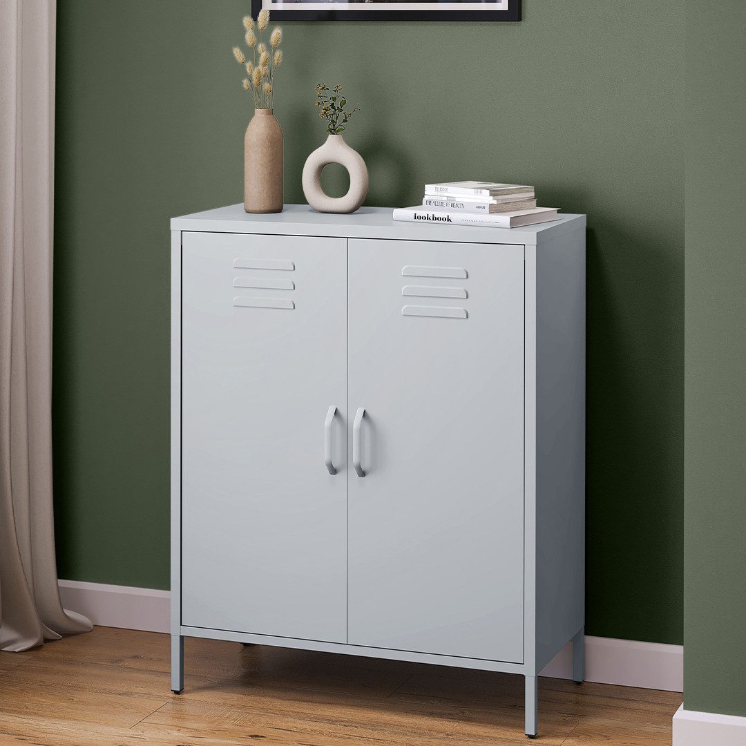 skølm Kommode Atria aus Metall, Highboard mit höhenverstellbaren Böden (Hellgrau, 3 Fächer), auch verfügbar mit Schubladen