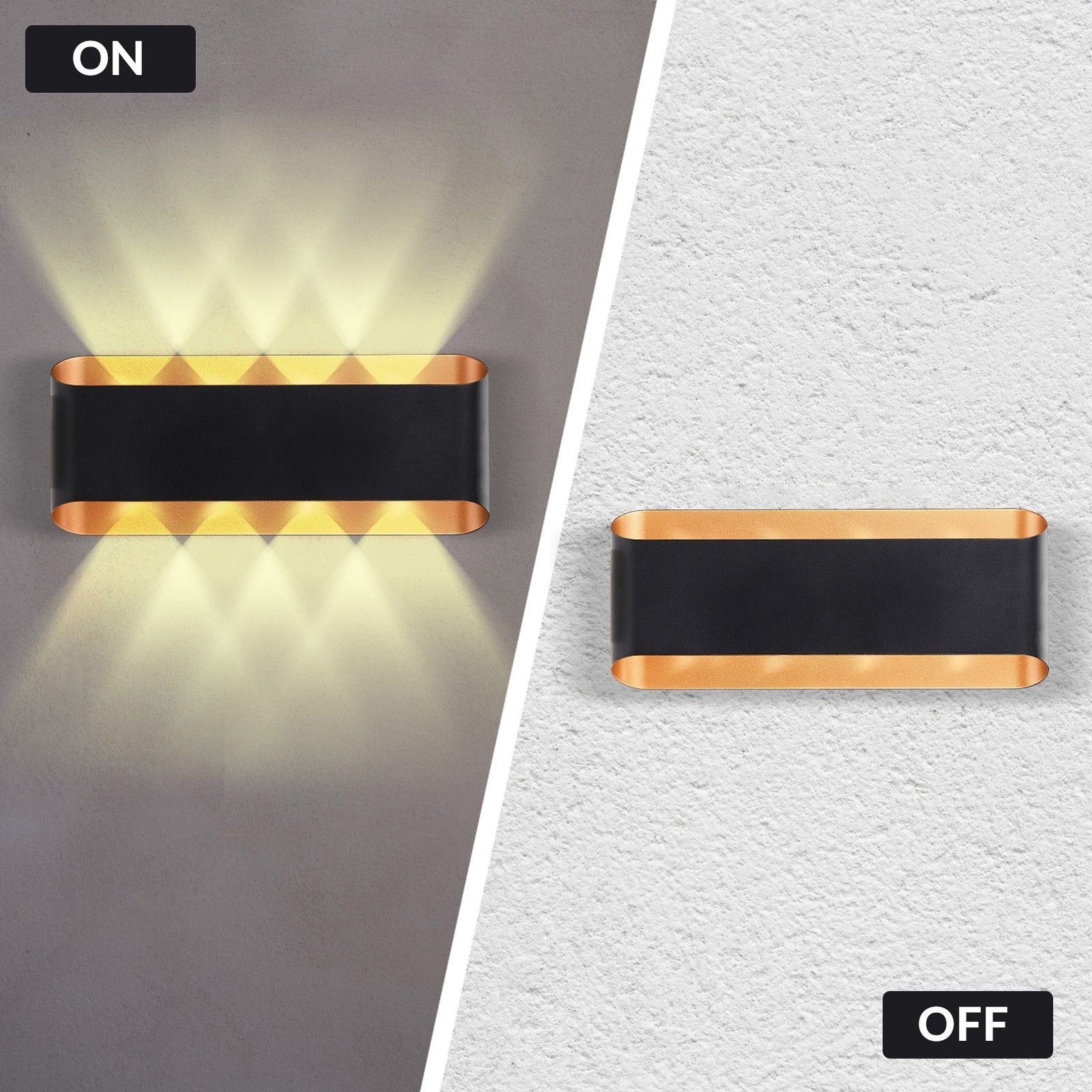 mit Schwarz-Gold LED fest LED-Lichtquelle Licht, fest Warmes LED Achtstrahl Außenleuchte , LED Wandlampe SEEZSSA Helligkeit Außen-Wandleuchte verbaut hoher 8W integriert,