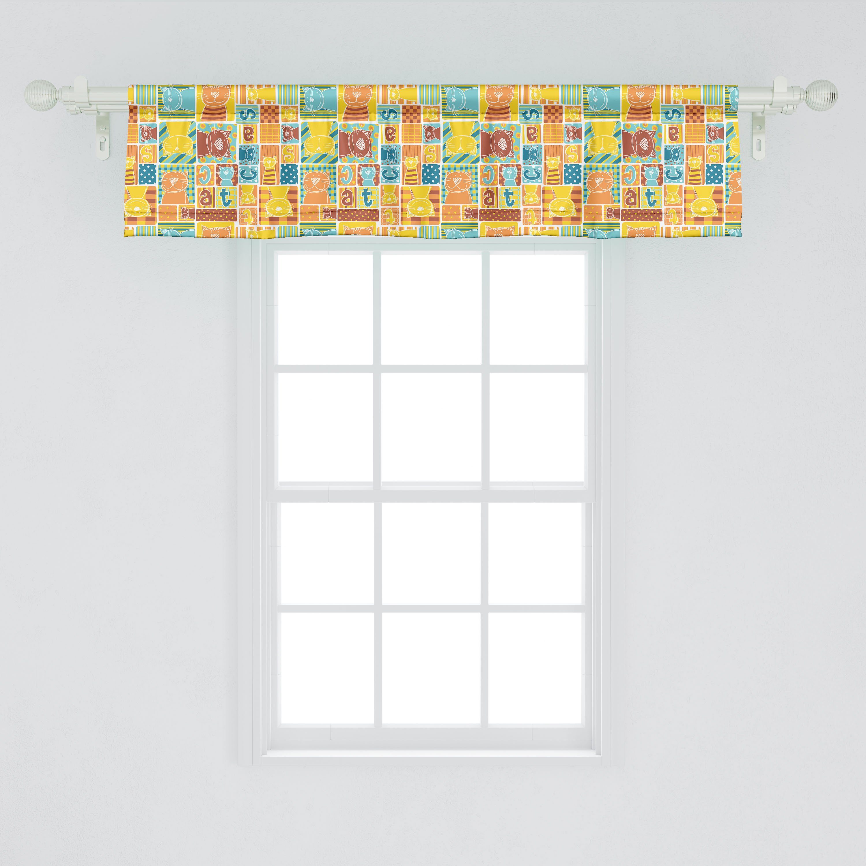Scheibengardine Vorhang Volant für Küche Microfaser, Schlafzimmer Abakuhaus, Katzen Hand gezeichnete mit Abstrakte Bunt Stangentasche, Dekor