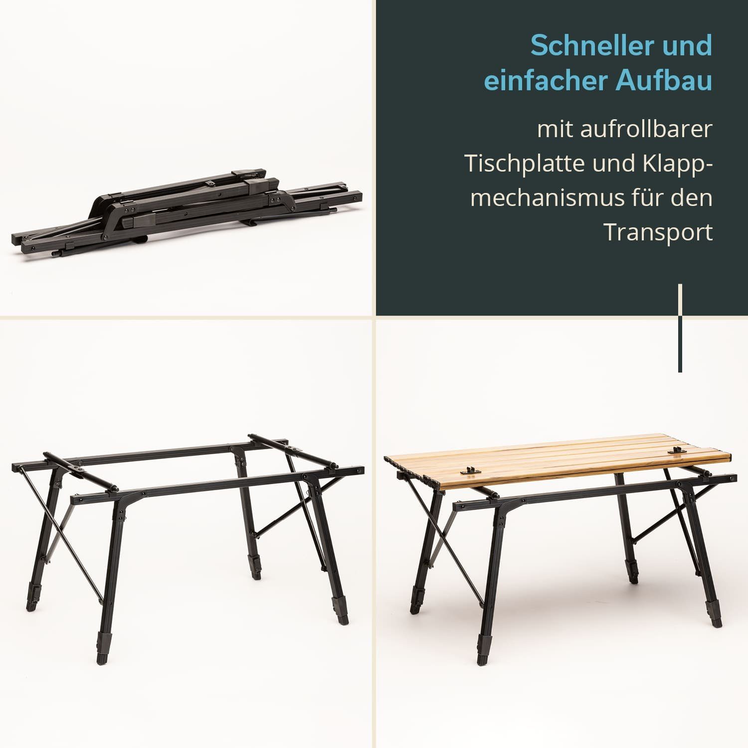 Skandika Campingtisch Alu Falttisch Jamsa, Klapptisch mit Netzablage, höhenverstellbar (10-fach höhenverstellbar, Tragetasche), leicht, 70 x 70 x 70/85 cm, bis 30 kg belastbar, wetterfest, Garten