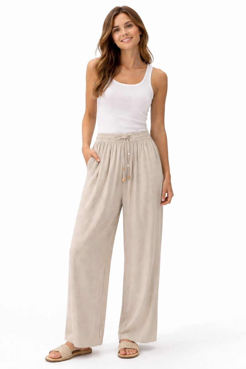 Eight2Nine Chinos Damen Luftige Sommerhose Freizeit Weit geschnitten Stoffhose Musselin