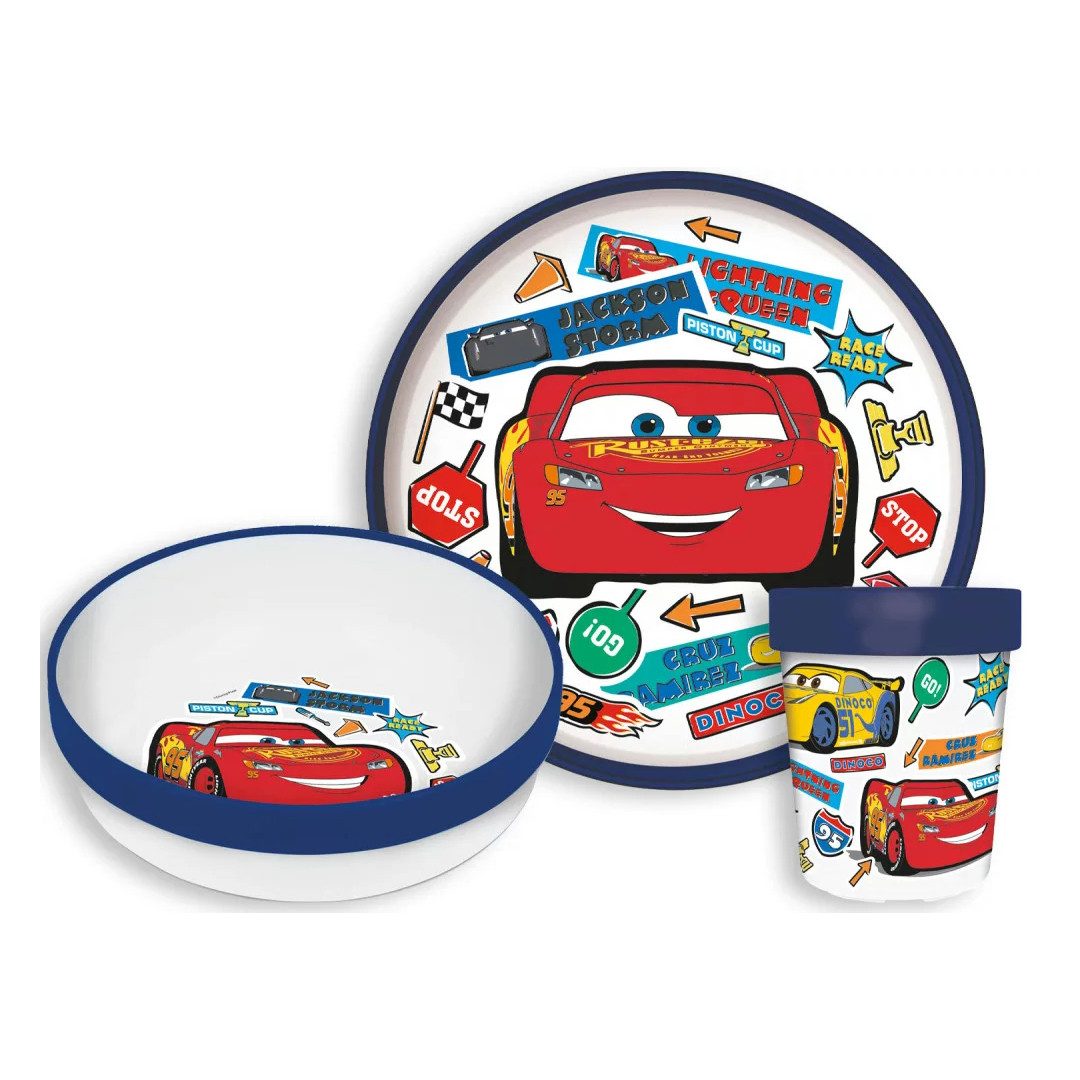 Disney Kindergeschirr-Set Disney Cars Lightning McQueen Kinder Geschirr-Set 3 tlg., 1 Personen, Kunststoff, Teller Schüssel Becher