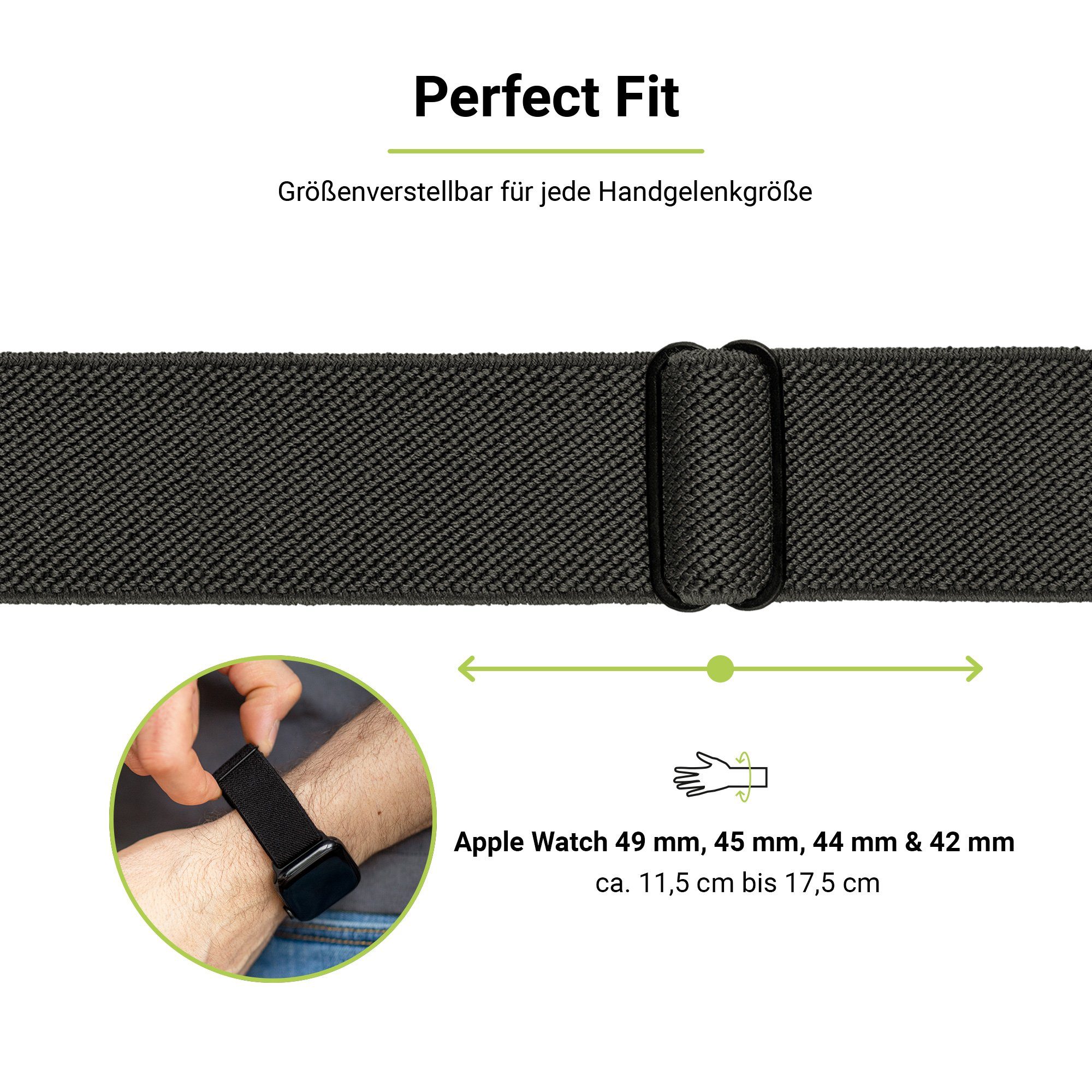 Artwizz Smartwatch-Armband WatchBand & Apple (44mm), (42mm) 6-4 2 (49mm), Ultra mit 3-1 / Textil Adapter, SE (45mm), Watch Flex, Uhrenarmband Space-Grau, 9-7