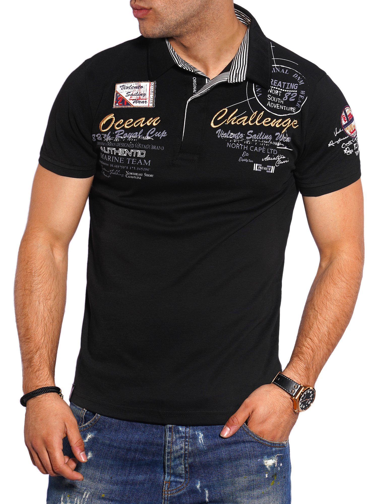 Style-Division Poloshirt SDHOUSTON Bedruckt & mit Stickereien Schwarz