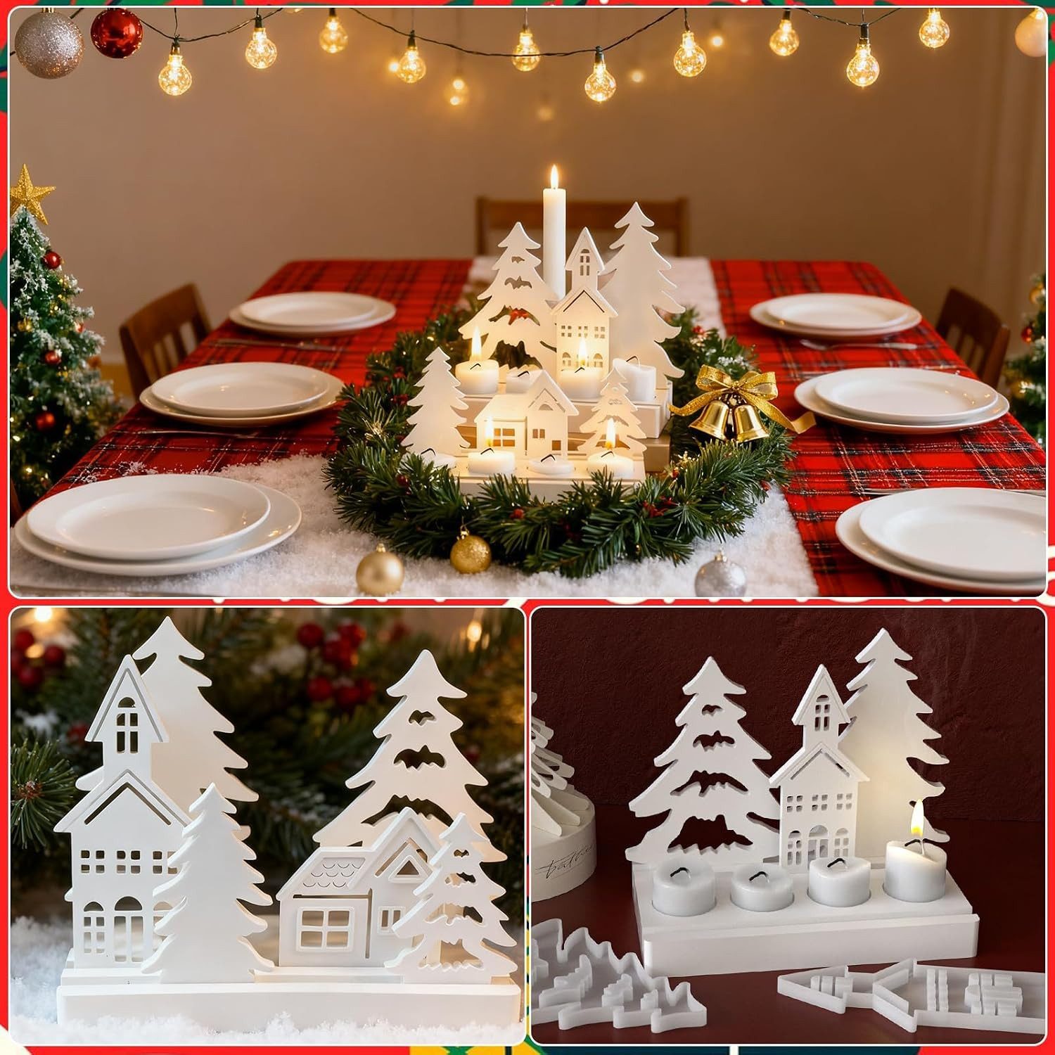 Diwzbyn Silikonform 7 Stück Weihnachts Silikonformen Gießformen, (Häuser Baum Silikonformen Gießformen Kerzenhalter Silikonform 7-tlg), Silikonform Haus Weihnac – Bild 5 von 5