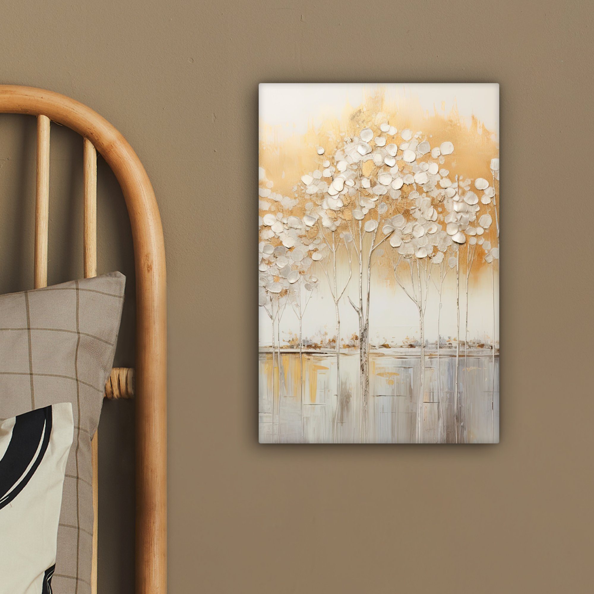 OneMillionCanvasses® Leinwandbild Bäume - Kunst Gemälde, bespannt Acryl Leinwandbild Zackenaufhänger, (1 fertig St), cm inkl. Natur, 20x30 - 