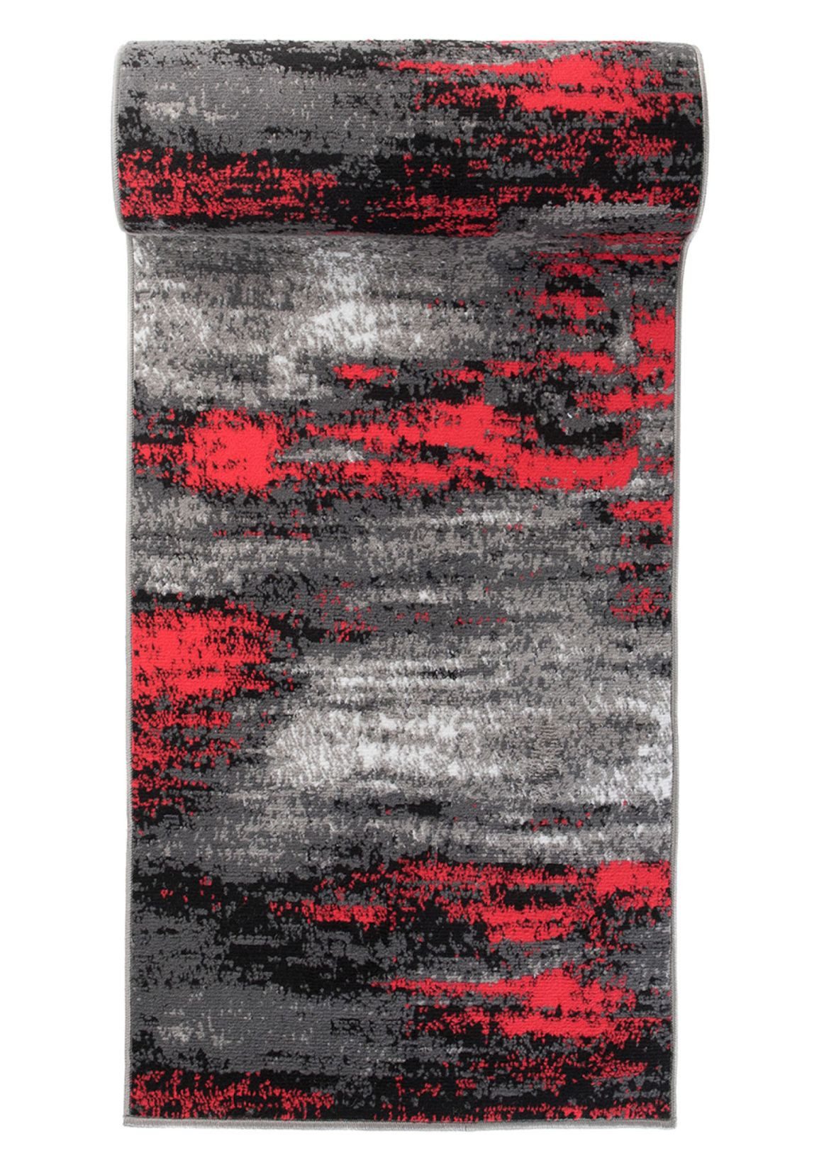 Mazovia Läufer Retro Abstrakt Rot Anthrazit Flur, Schlafzimmer, Diele, Fußbodenheizung
