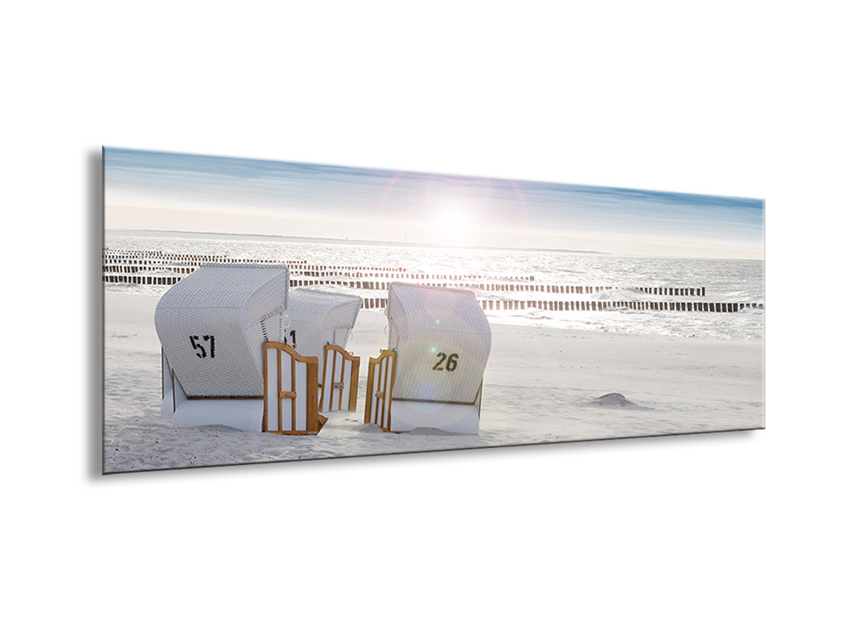 Sylt, artissimo Bild Strandkorb Strand-Landschaft: 80x30cm Meer Glas Glasbild Strand Glasbild aus Morgenstimmung