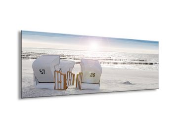artissimo Glasbild Glasbild 80x30cm Bild aus Glas Strandkorb Strand Meer Sylt, Strand-Landschaft: Morgenstimmung