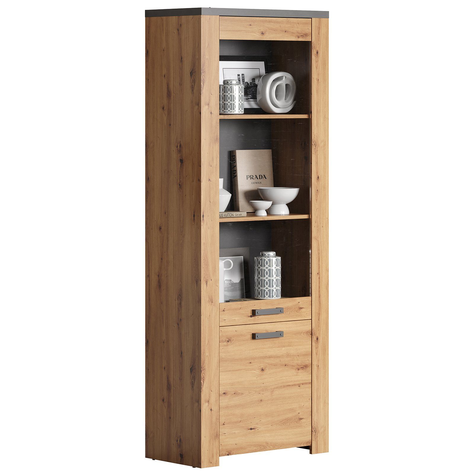 trendteam Vitrine Vitrinenschrank Beistellschrank Schrank Artisan Eiche 73x199x40cm