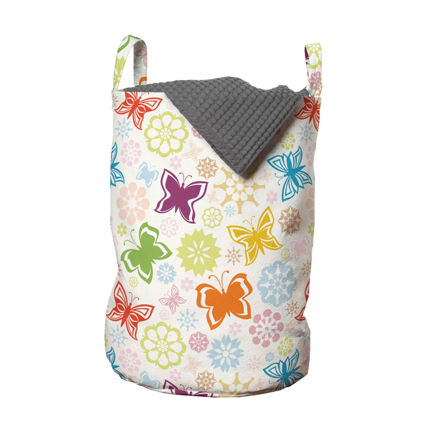 Wäschesäckchen Wäschekorb für Waschsalons, Vivid Abakuhaus Griffen Kordelzugverschluss mit Cartoon-Stil Schmetterling