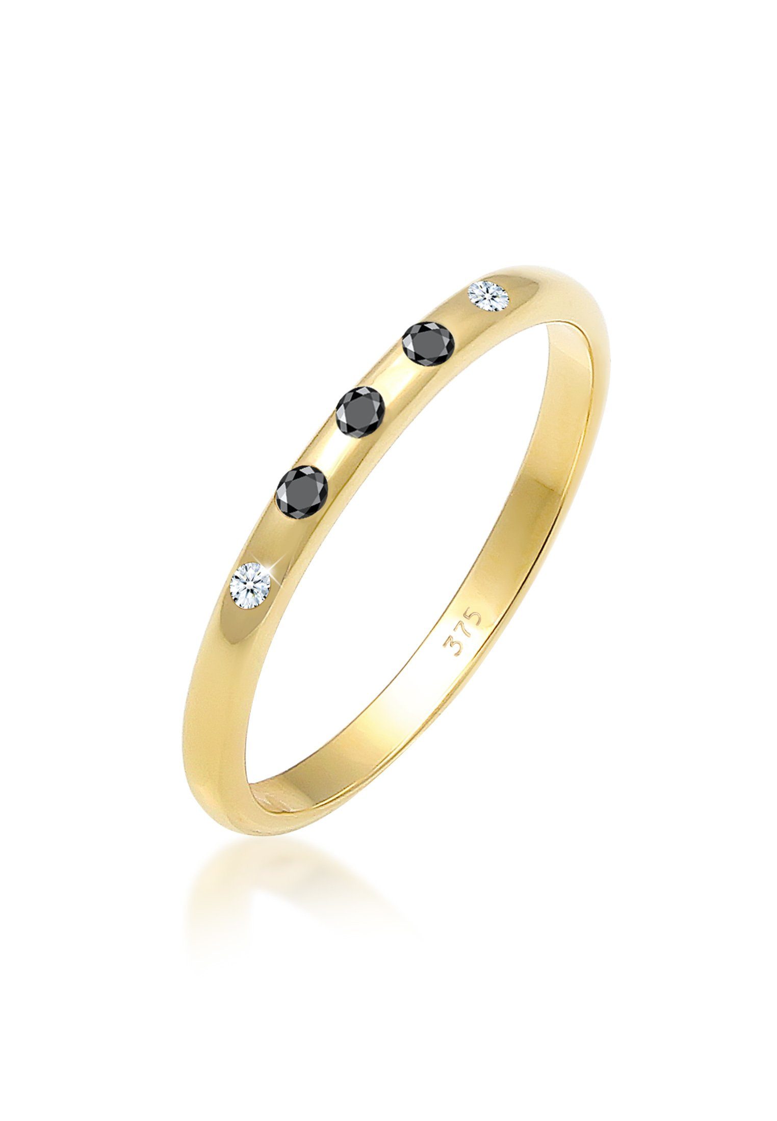 Verlobungsring Bandring Weiß Schwarz Diamant (0.075 ct) 375 Gold