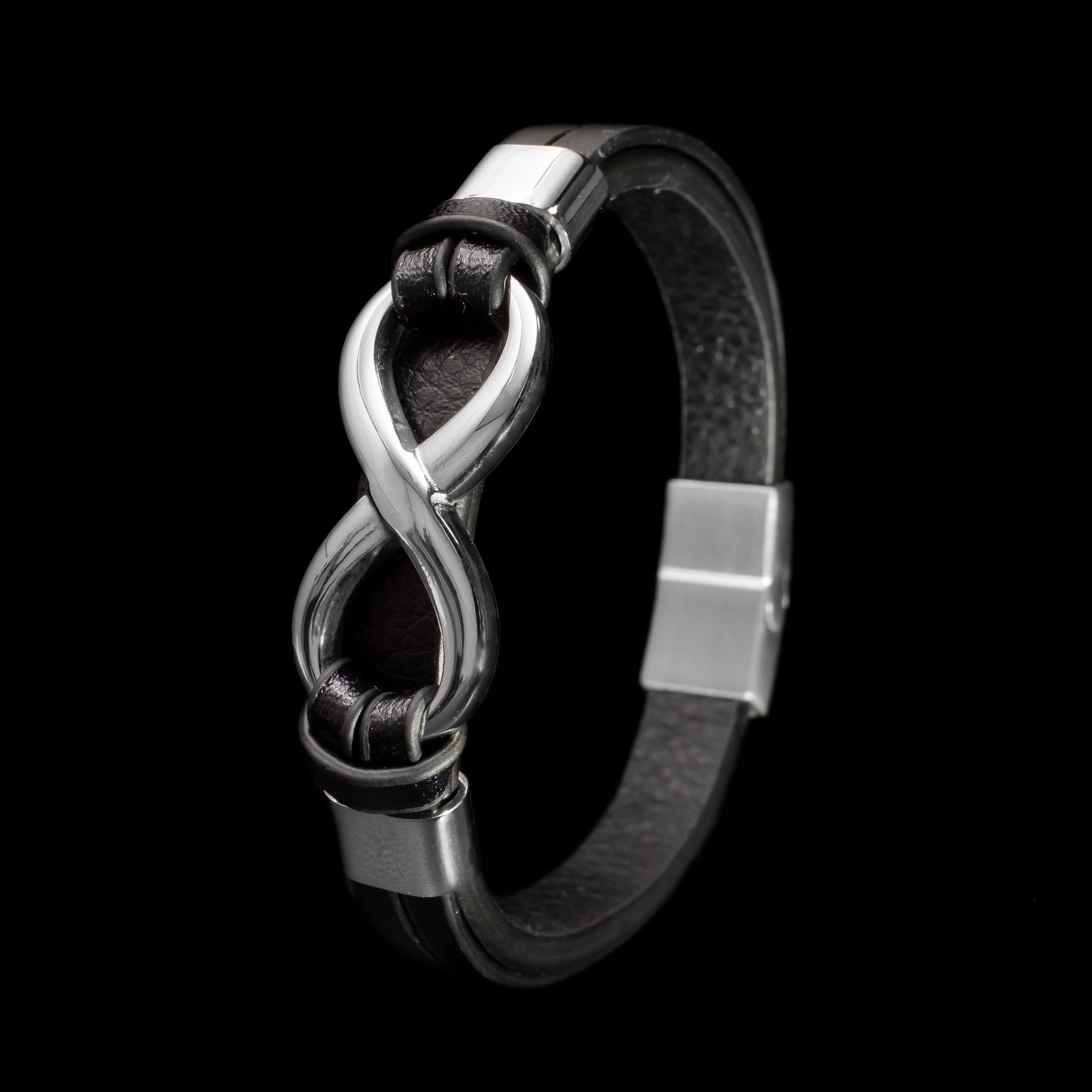 Designed Casual "INFINITY" Unendlichkeit (Edelstahl, Leder Armband Silber Echtleder, Herren Style, Lederarmband in Germany UNIQAL.de Handgefertigt),