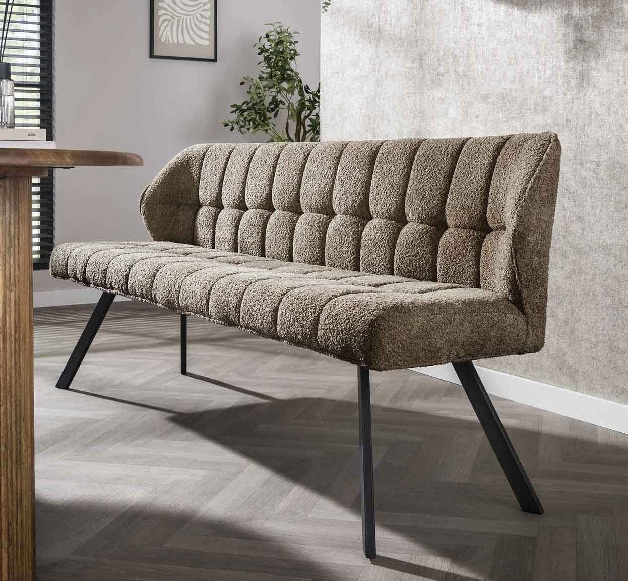LEVEN Lifestyle Essbank Küchenbank RIGO Esstischbank 180 cm Bouclé taupe gepolstert Küchensofa, frei im Raum stellbar