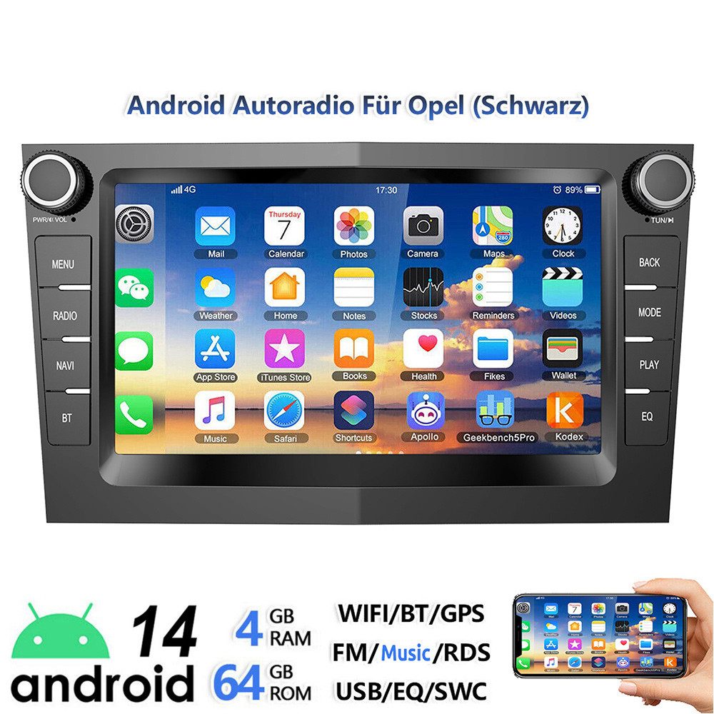 ESSGOO 7" Android 14 Carplay GPS Für Opel Astra H Corsa C D Vectra C Zafira Autoradio (DAB+ (optional), FM, RDS, Wireless Android Auto FM RDS Bluetooth EQ USB WIFI Touchscreen SWC)