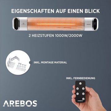 Arebos Heizstrahler Infrarot 2000 W mit Fernbedienung, 60° Neigung inkl. Montagematerial