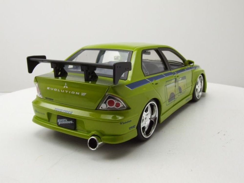 JADA Modellauto Mitsubishi Lancer Evolution VII 2002 grün Brian Fast & Furious, Maßstab 1:24