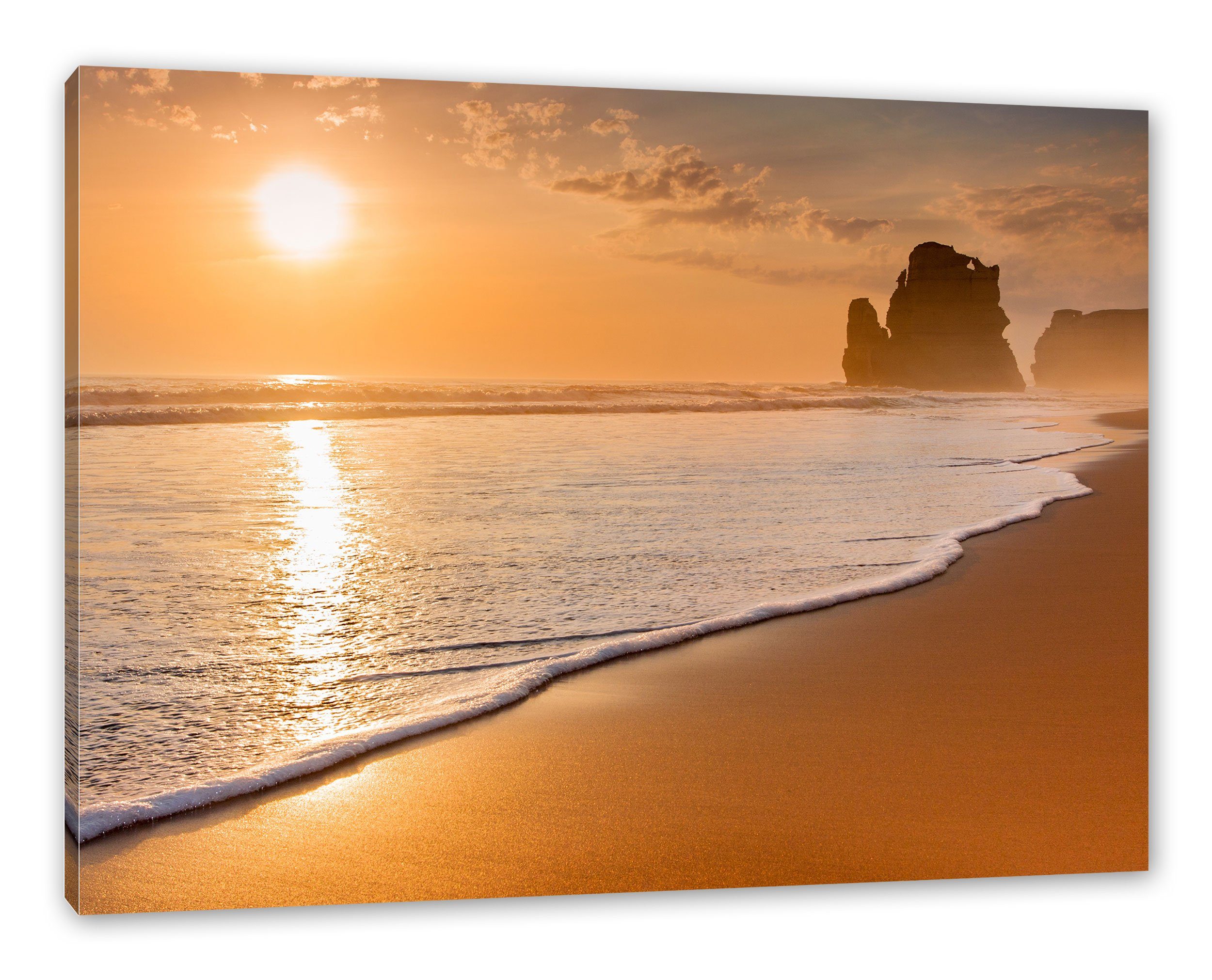 Leinwandbild Zackenaufhänger Sonnenuntergang inkl. St), (1 Ozean bespannt, Leinwandbild Pixxprint Sonnenuntergang fertig Ozean,