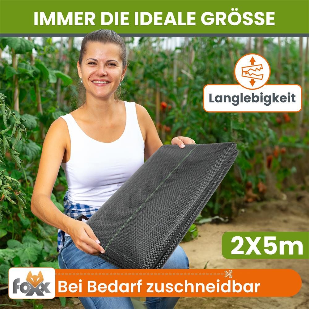 Foxx Unkrautvlies Unkrautvlies 90g/m² Reißfestes Gartenvlies gegen Unkraut Unkrautfolie