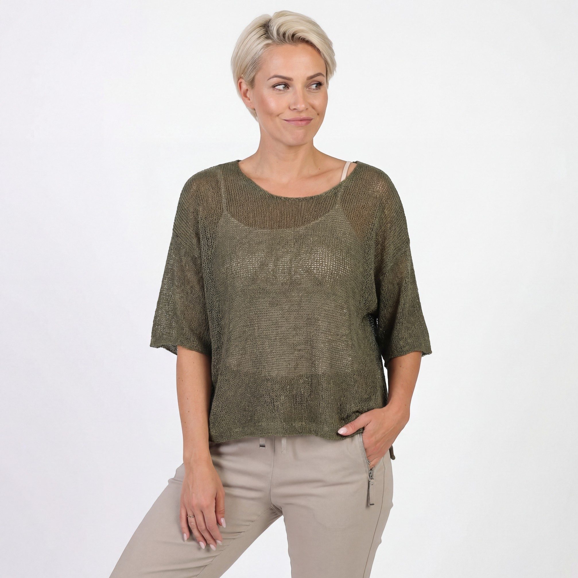 Kurzarmshirt Strick Shirt Damen Kurzarm Sweatshirt