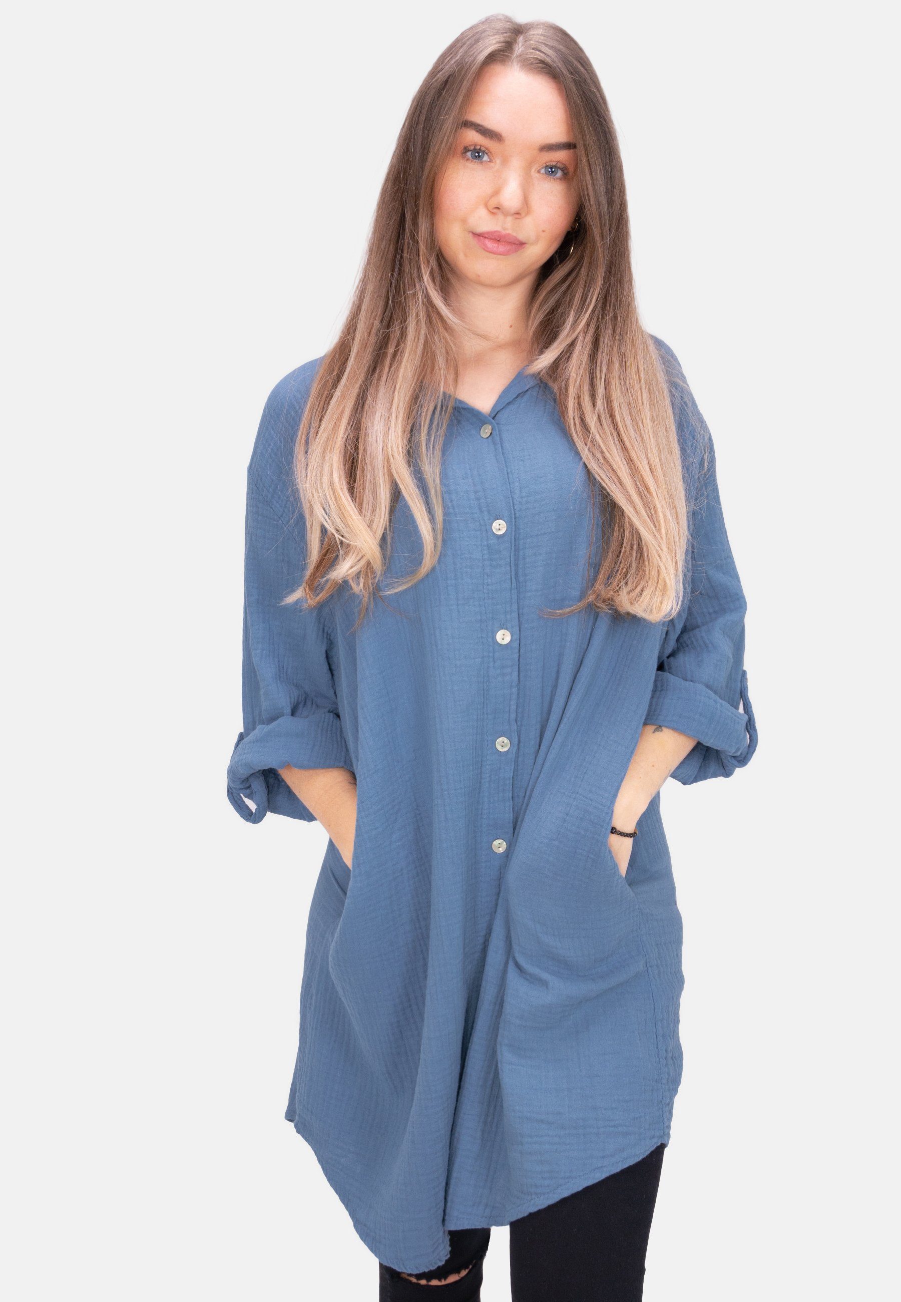 Seasons of April Hemdbluse Oversized Musselinbluse günstig online kaufen