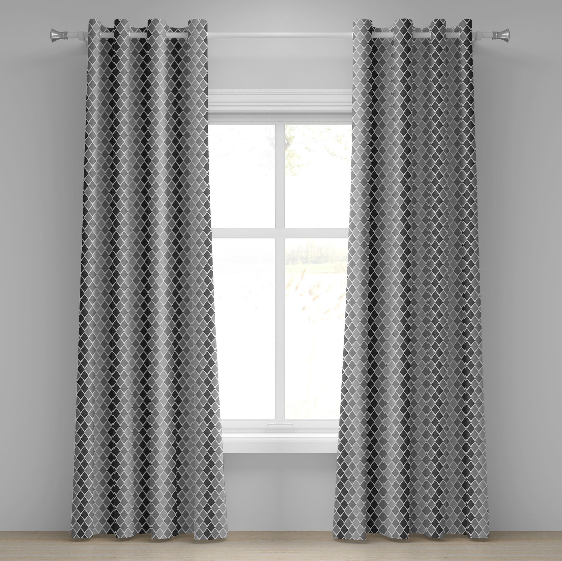 Gardine Dekorative 2-Panel-Fenstervorhänge für Schlafzimmer Wohnzimmer, Abakuhaus, Grau und Weiß geometrische Ombre