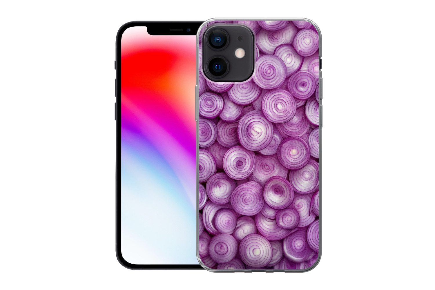 MuchoWow Handyhülle für Apple iPhone 12 Lila - Zwiebeln - Nahaufnahme, Smartphone-Bumper, Print, Handy Schutzhülle Dünn