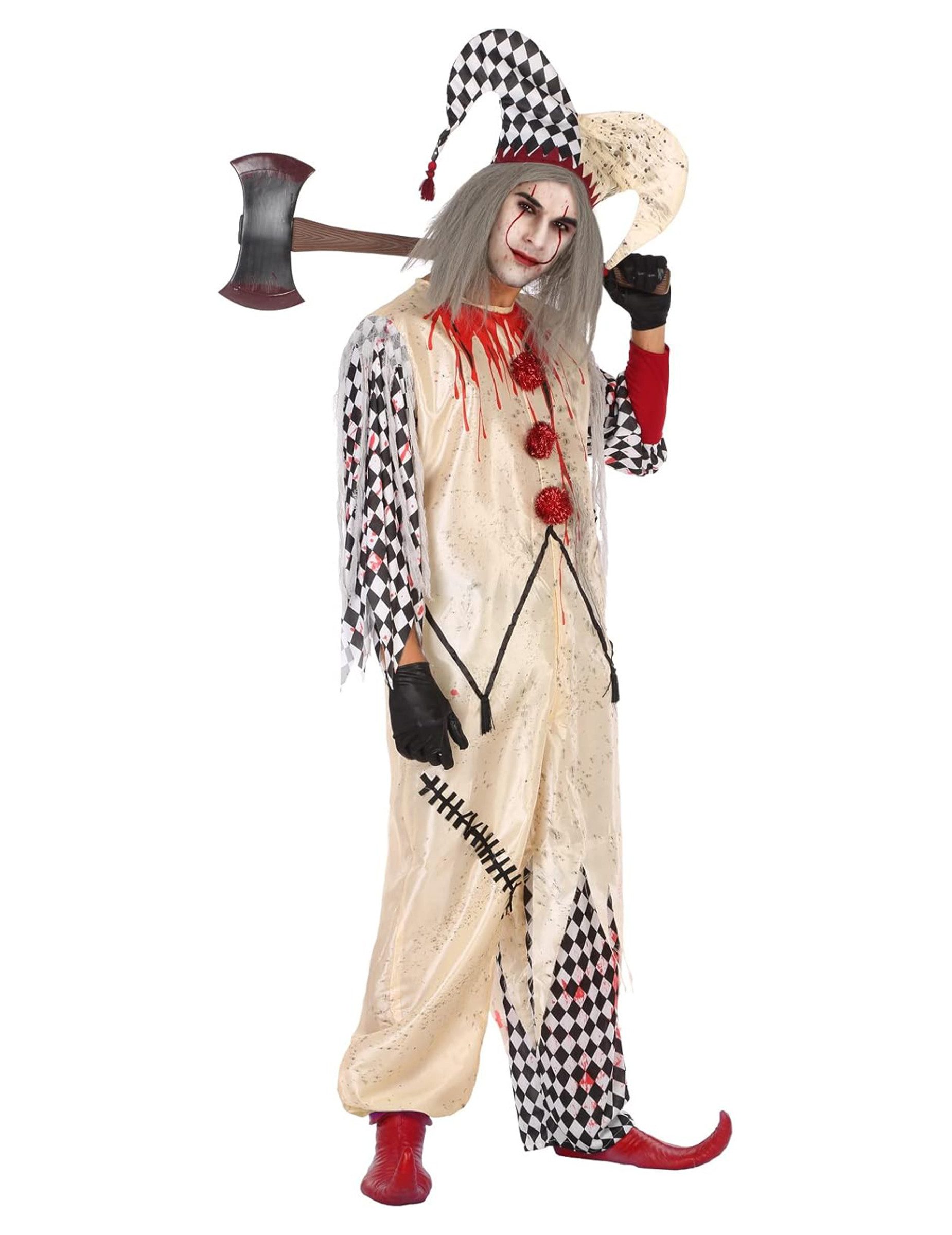atosa Kostüm Blutiger Harlekin Herrenkostüm Halloween beige-rot-schwarz
